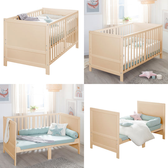 Lit évolutif EASY SLEEP 70x140 - Coins de transformation inclus - Hauteur réglables - Bois naturel