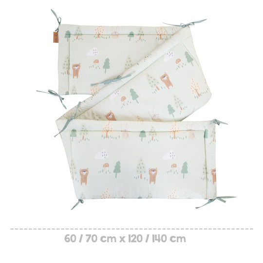 Crib Bumper 'Woodland Buddies' - For Baby Beds 60 x 120 to 70 x 140 cm - Pastel Green