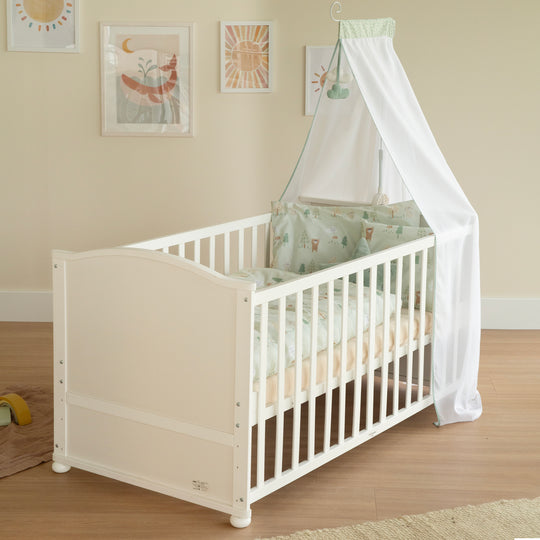 Ensemble de lit 70 x 140 cm 'Woodland Buddies' - Lit convertible pour enfant avec accessoires - Blanc / Vert