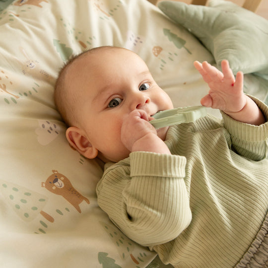 Ensemble de lit 70 x 140 cm 'Woodland Buddies' - Lit convertible pour enfant avec accessoires - Blanc / Vert