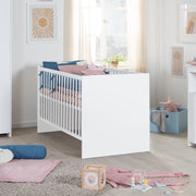 Children's Room 'Lilo' - Cot 70x140 + Changing Dresser + 2-door Wardrobe - White