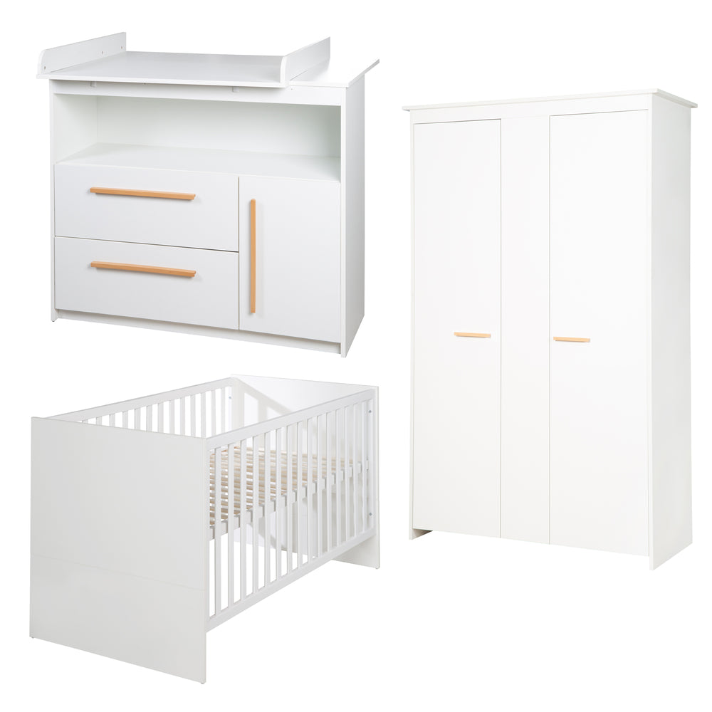 Room Set 'Lilo' - Convertible Bed 70x140 cm + Changing Table + Wardrobe - White