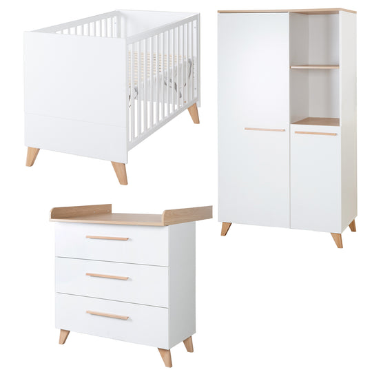 3-piece Baby Room 'Leon' - Modular Furniture Set - White / Othello Oak Finish