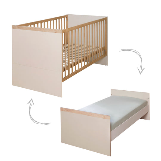 Nursery Set 'Jil' 3 pc - Crib + Baby Dresser + Wardrobe - Cashmere / Chestnut
