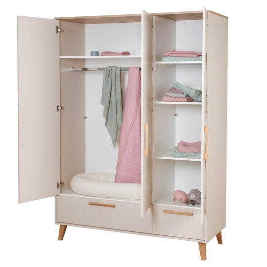 Nursery Set 'Jil' 3 pc - Crib + Baby Dresser + Wardrobe - Cashmere / Chestnut