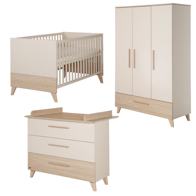Chambre Bébé Complète Roba Mila - Lit Évolutif 70x140cm + Commode + Armoire - Gris Clair/Chêne