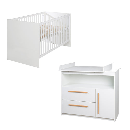 Möbelset 'Lilo' - Kombi-Kinderbett 70x140 cm + Wickelkommode - Weiß