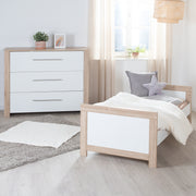 Conjunto de muebles 'Malo' - Cama 70 x 140 cm y Cómoda cambiador - Blanco / Decor roble