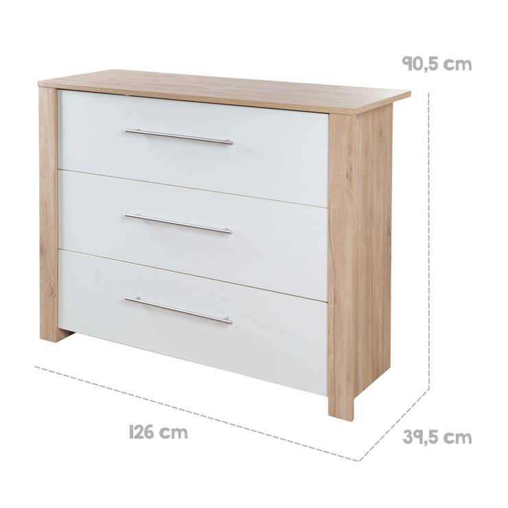 Conjunto de muebles 'Malo' - Cama 70 x 140 cm y Cómoda cambiador - Blanco / Decor roble