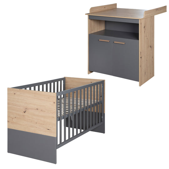 Conjunto de muebles para bebé 'Anna' 2 piezas - Antracita / Decoración Kent Oak