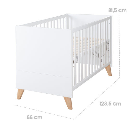 Möbelset 'Leon' 2-teilig - 2in1 Babybett 60x120 + Wickelkommode - Weiß / Othello Eiche