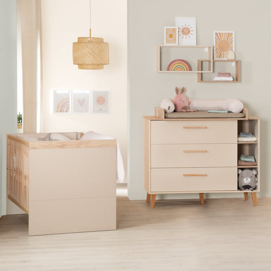 Furniture Set 'Jil' 2-piece - Convertible Baby Bed 70x140cm + Changing Dresser - Cashmere / Chestnut