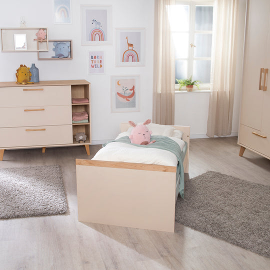 Furniture Set 'Jil' 2-piece - Convertible Baby Bed 70x140cm + Changing Dresser - Cashmere / Chestnut