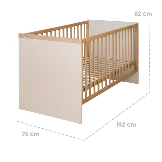 Furniture Set 'Jil' 2-piece - Convertible Baby Bed 70x140cm + Changing Dresser - Cashmere / Chestnut