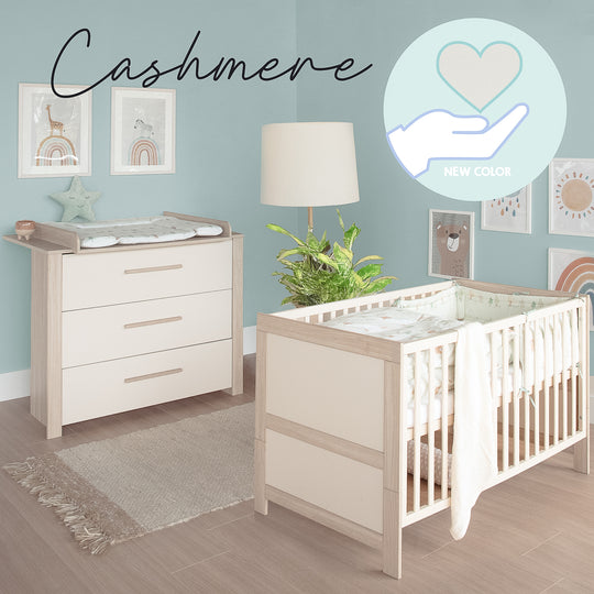 Conjunto de muebles 2 pz 'Momo' - Cuna 70x140 + Cambiador - Cashmere / Roble Tristan