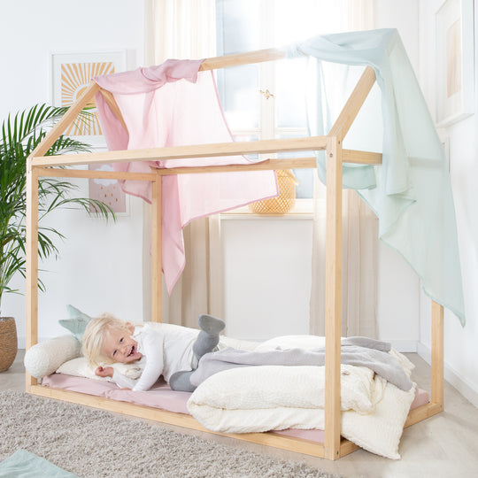 Lit de maison 70 x 140 cm - Lit Montessori en bois de bambou - Certifié FSC