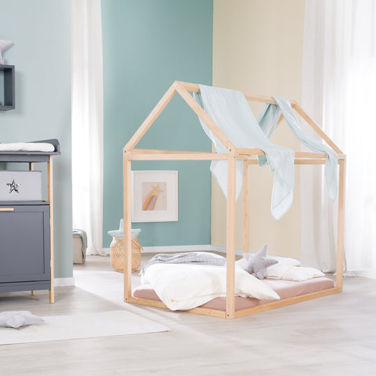 Lit de maison 70 x 140 cm - Lit Montessori en bois de bambou - Certifié FSC