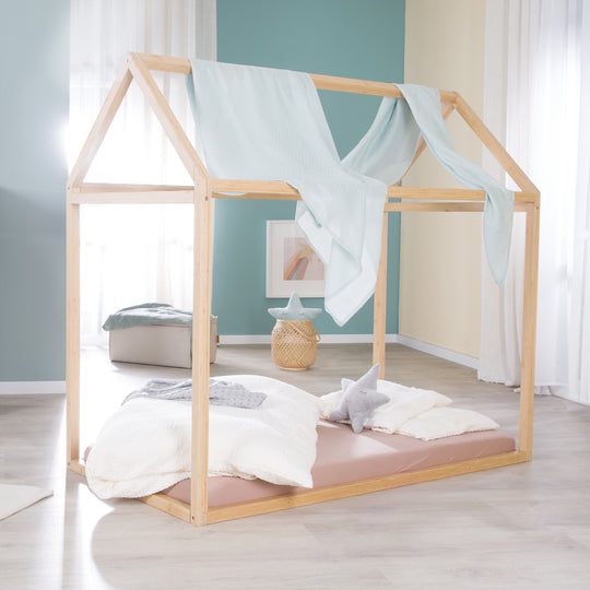 Lit de maison 70 x 140 cm - Lit Montessori en bois de bambou - Certifié FSC