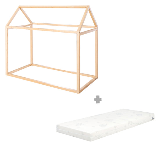 Lit de maison 70 x 140 cm - Lit Montessori en bois de bambou - Certifié FSC