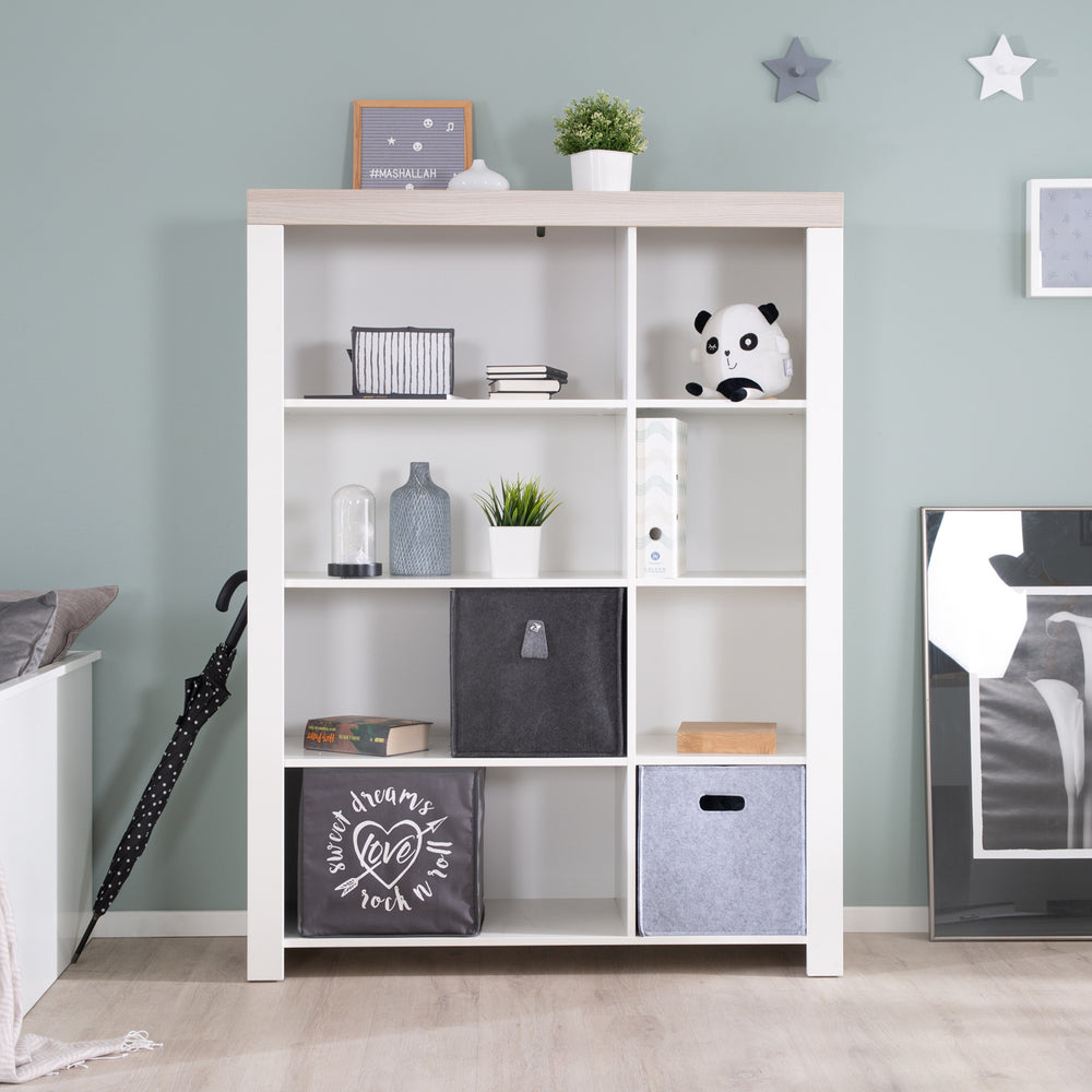 Square Play Shelf 'Felicia' with 8 Open Compartments - White / Luna Elm