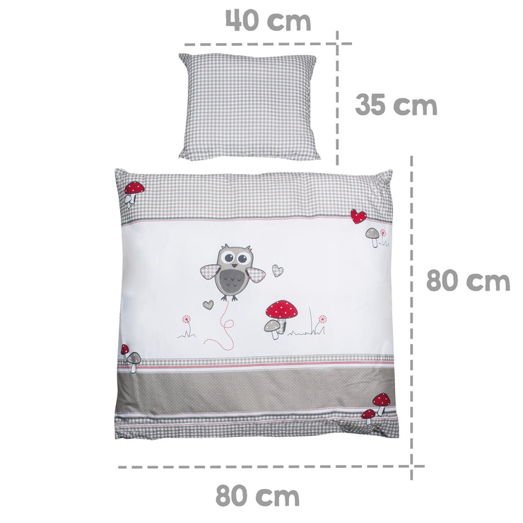 Biancheria per culla "Adam e Eule", set culla 2 pezzi, biancheria da letto per bambini 80 x 80 cm, 100% cotone