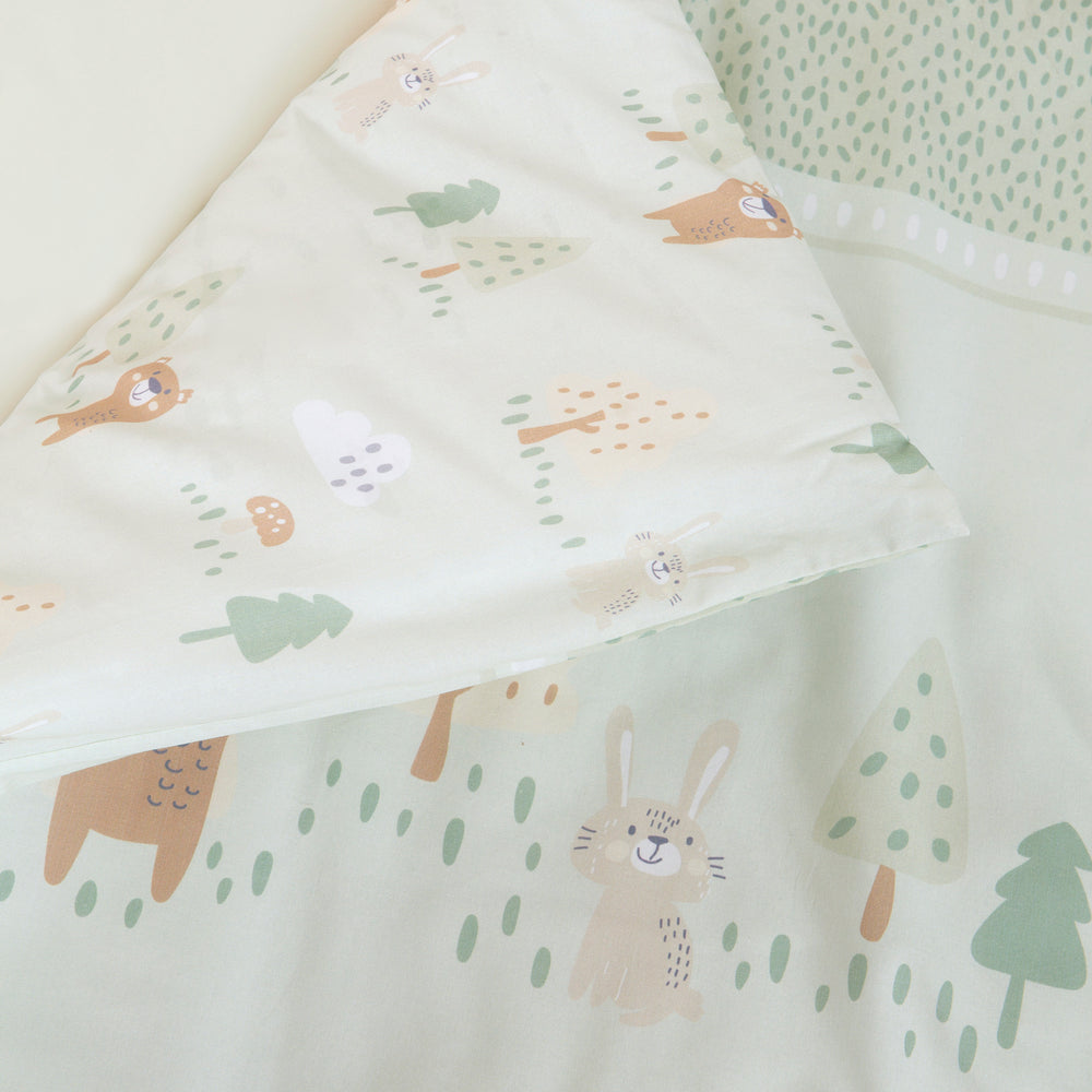 Biancheria per culla 'Woodland Buddies' 80 x 80 cm - federe in cotone - verde pastello