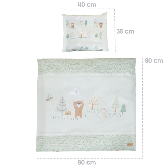 Ropa de cuna 'Woodland Buddies' 80 x 80 cm - Fundas de algodón - Verde pastel