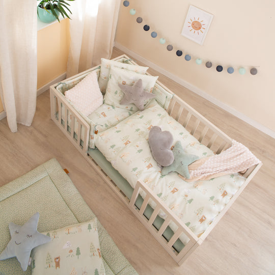 Ropa de cama 'Woodland Buddies' - funda de edredón 100 x 135 cm + almohada 40 x 60 cm - verde pastel