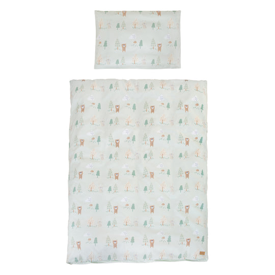 Ropa de cama 'Woodland Buddies' - funda de edredón 100 x 135 cm + almohada 40 x 60 cm - verde pastel