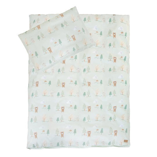 Ensemble de lit 70 x 140 cm 'Woodland Buddies' - Lit convertible pour enfant avec accessoires - Blanc / Vert