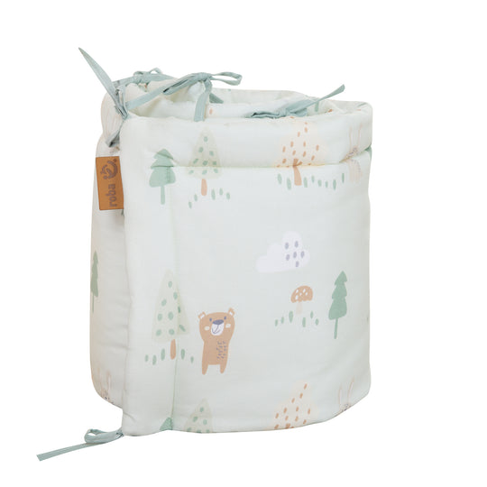 Juego de ropa de cama para niños 'Woodland Buddies' 4 piezas - dosel, protector de cuna y ropa de cama - verde pastel