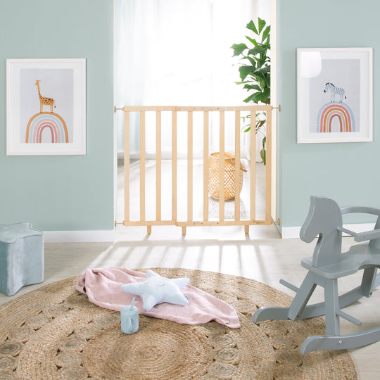 Barrière de protection pour porte à fixer, naturel, 62 - 106 cm, calandre d’escalier pour enfants