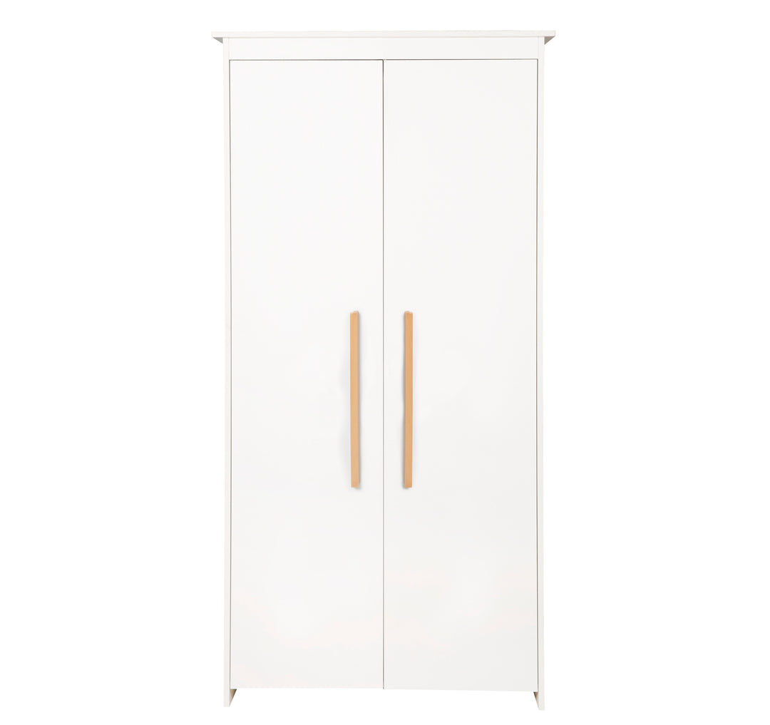 Kleiderschrank 'Lilo' 2-türig mit Massivholzgriffe - Holz weiß lackiert