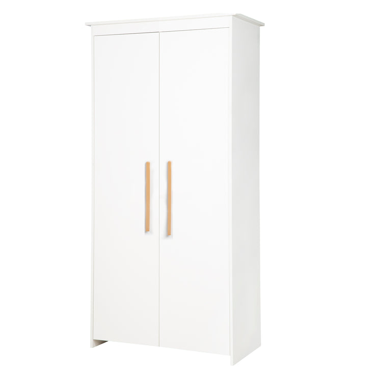 Kleiderschrank 'Lilo' 2-türig mit Massivholzgriffe - Holz weiß lackiert