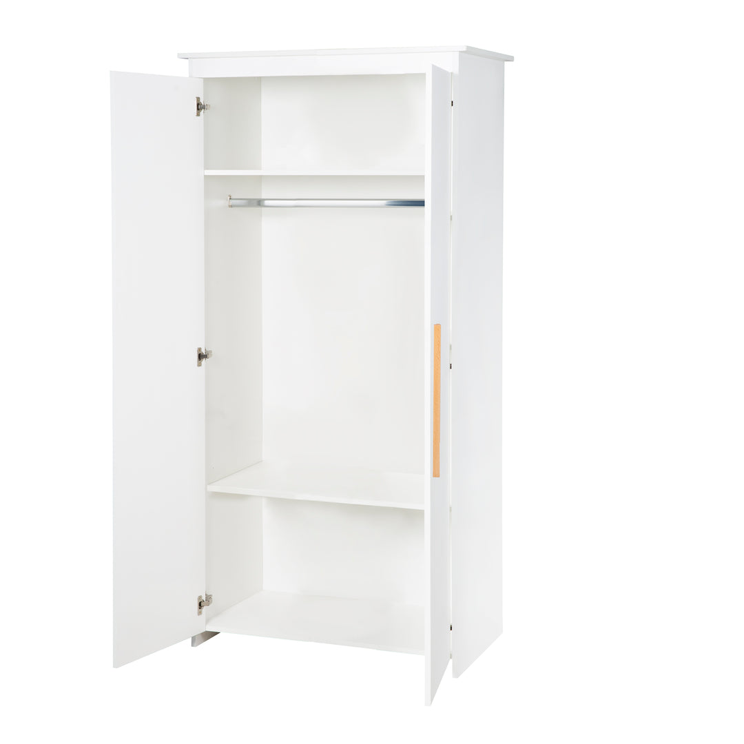 Kleiderschrank 'Lilo' 2-türig mit Massivholzgriffe - Holz weiß lackiert