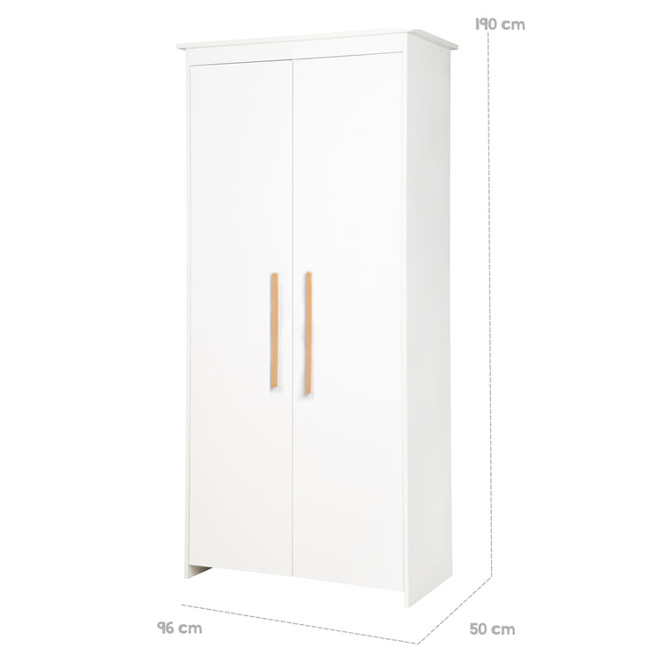 Wardrobe 'Lilo' 2-door with Solid Wood Handles - White Lacquered Wood