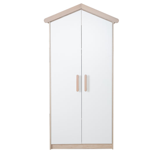 Armario infantil 'Cabane' 2 puertas con diseño de casa - Blanco / Decoración de roble