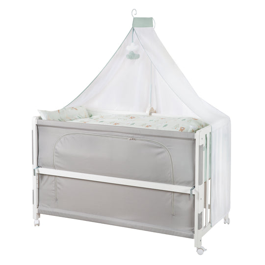 Room Bed 60 x 120 cm Woodland Buddies - Incl. Mattress, Bedding, Canopy & Caster Set - White