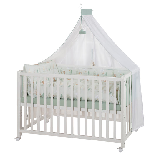 Room Bed 60 x 120 cm Woodland Buddies - Incl. Mattress, Bedding, Canopy & Caster Set - White