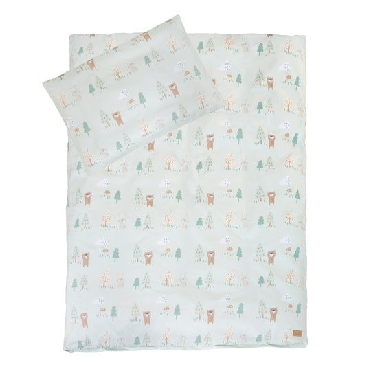 Room Bed 60 x 120 cm Woodland Buddies - Incl. Mattress, Bedding, Canopy & Caster Set - White