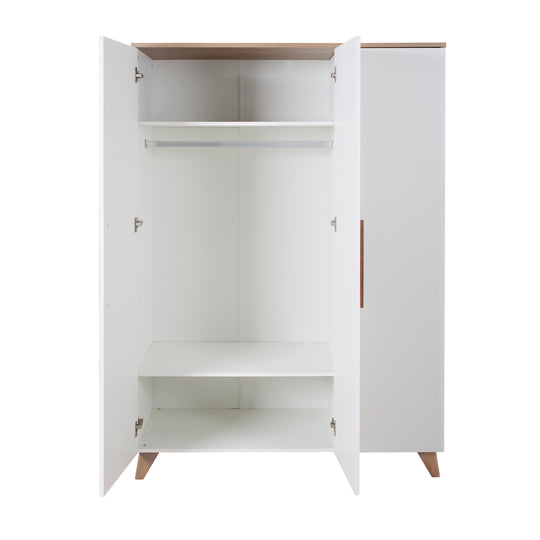 Armoire 'Ole' 3 portes avec poignées et pieds en bois - Blanc / Décor chêne
