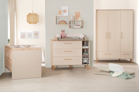 Wardrobe Jil 3-door with 2 Drawers - Cashmere / Chestnut