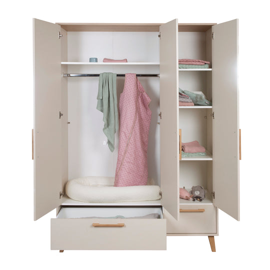 Wardrobe Jil 3-door with 2 Drawers - Cashmere / Chestnut