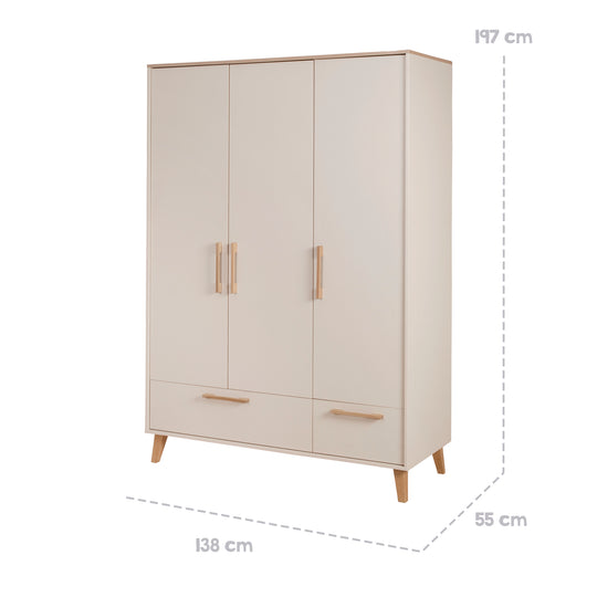 Wardrobe Jil 3-door with 2 Drawers - Cashmere / Chestnut