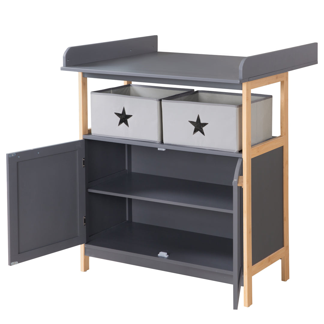 Commode à langer 'Berlin' - 2 portes + 2 bôites - Anthracite / Bambou