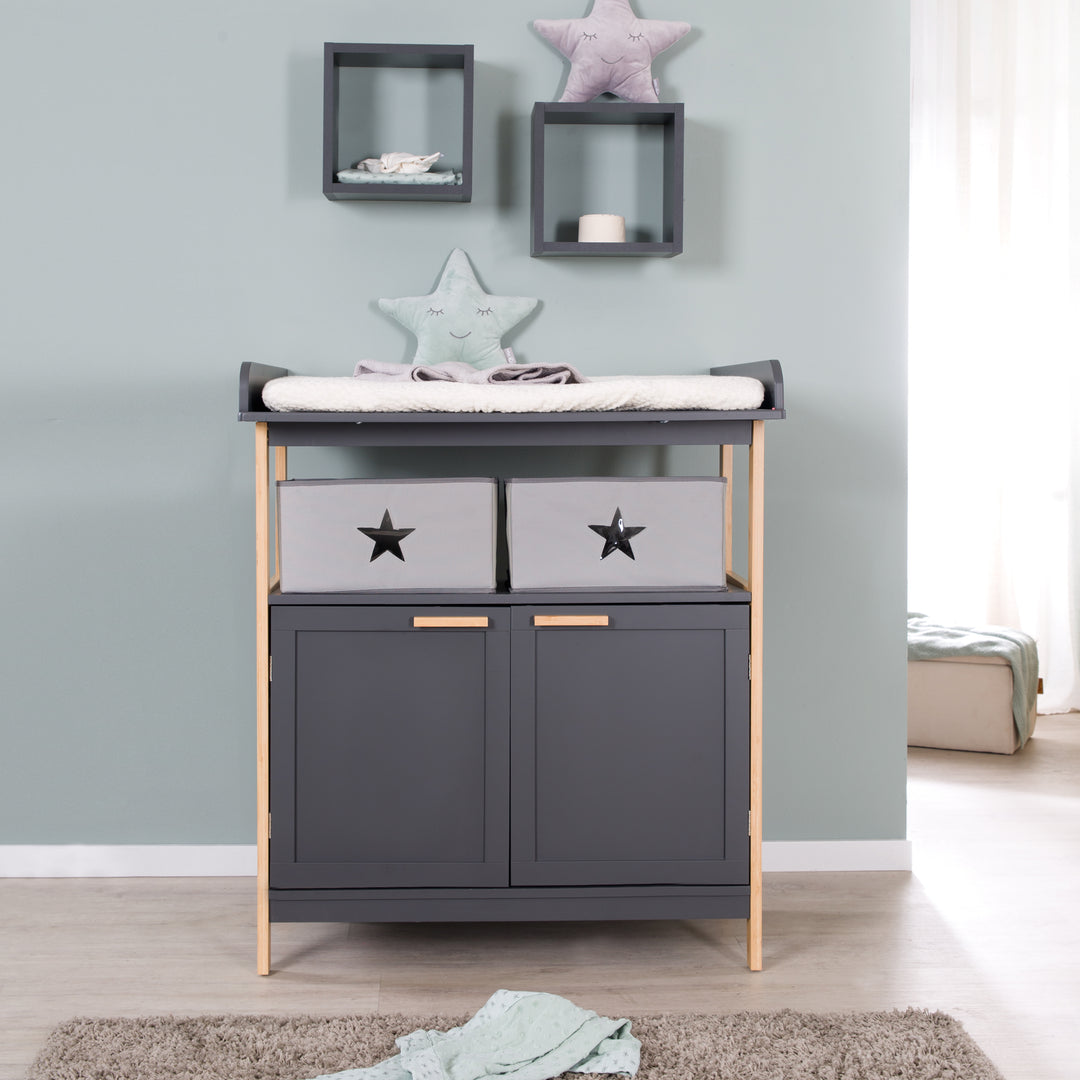Commode à langer 'Berlin' - 2 portes + 2 bôites - Anthracite / Bambou