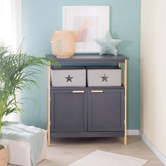 Commode à langer 'Berlin' - 2 portes + 2 bôites - Anthracite / Bambou
