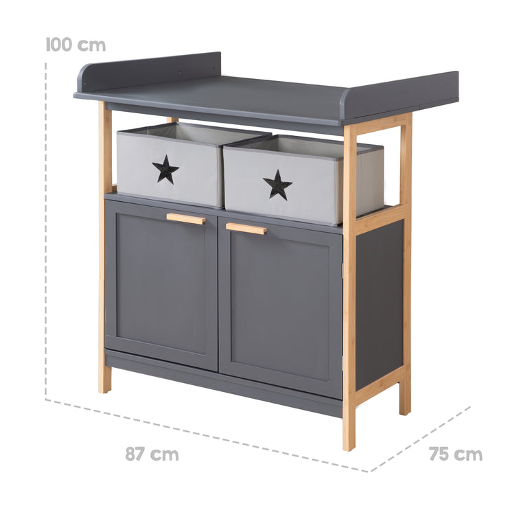 2 Door Changing Table Dresser 'Berlin' - Anthracite / Bamboo