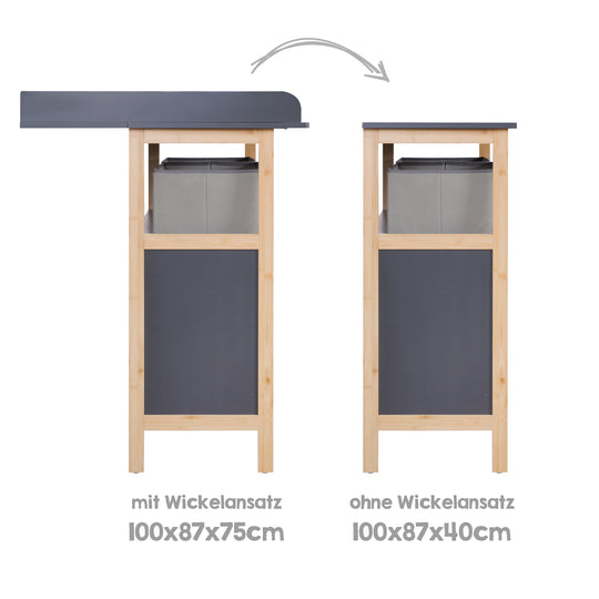 Commode à langer 'Berlin' - 2 portes + 2 bôites - Anthracite / Bambou