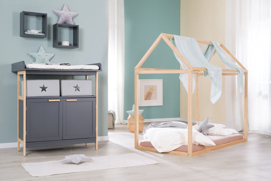 Commode à langer 'Berlin' - 2 portes + 2 bôites - Anthracite / Bambou